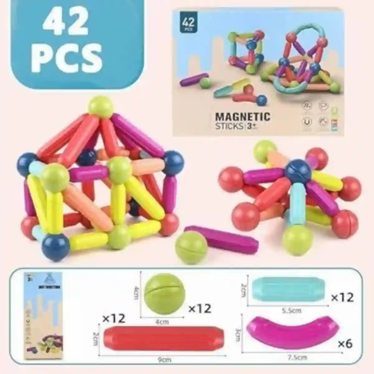 42 Pieces & 36 Pieces Educational Magnetic Building Blocks, Sticks Games Toys for Kids - Image 3